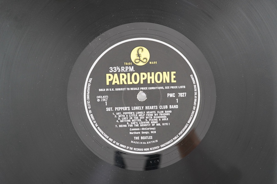 The Beatles; Sgt Pepper LP record album, mono on Parlophone PMC 7027, XEX 637-1, complete with card insert. Condition - fair